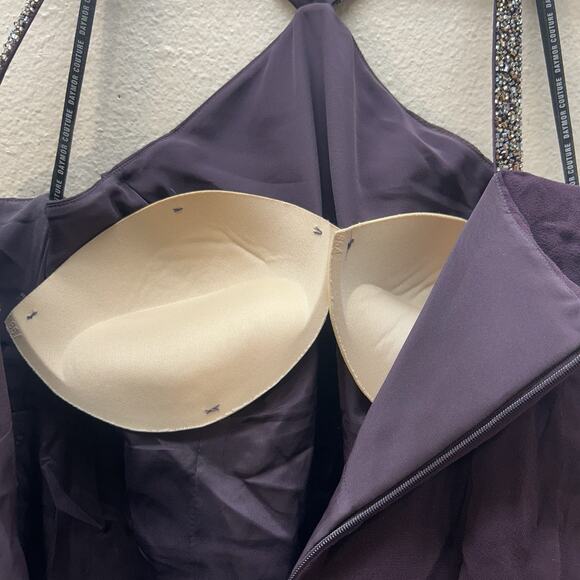 Daymor Couture 3451 Embellished Halter Layered Evening Dress Purple Silk SZ 10 - Picture 8 of 12